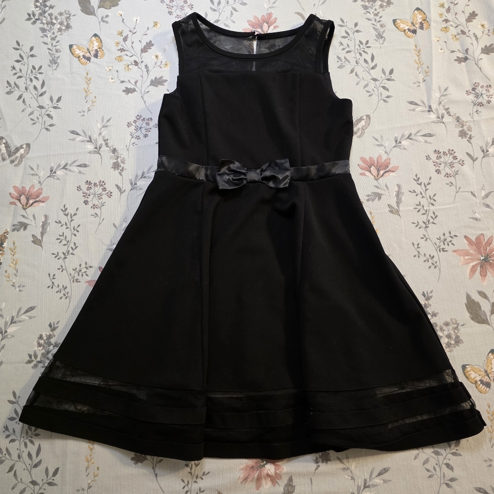 Calvin Klein Black Fit & Flare Dress Size 12 Mesh Bow Concert Dress